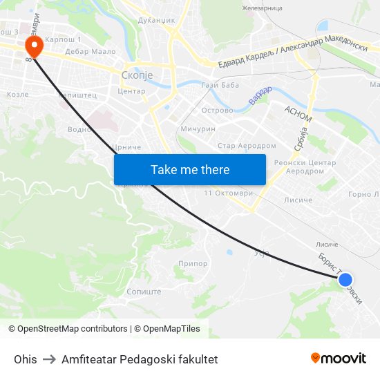 Ohis to Amfiteatar Pedagoski fakultet map