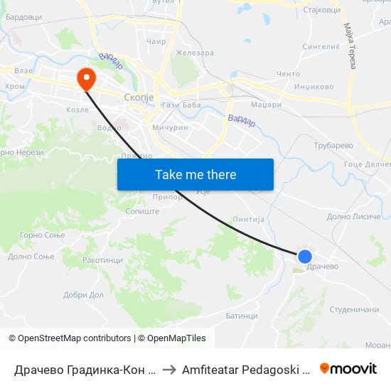 Драчево Градинка-Кон Центар to Amfiteatar Pedagoski fakultet map