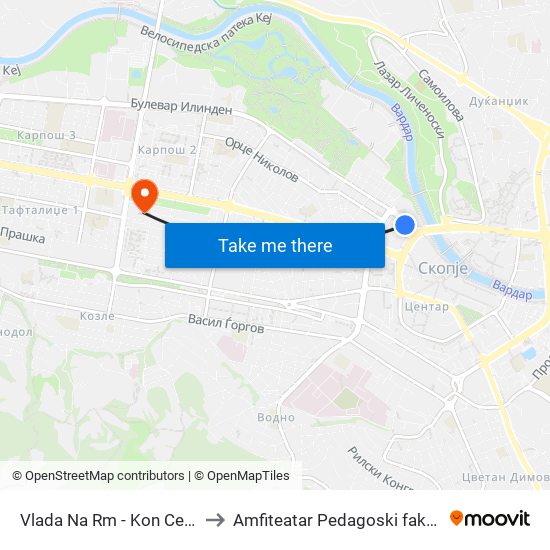 Vlada Na Rm - Kon Centar to Amfiteatar Pedagoski fakultet map