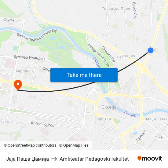 Јаја Паша Џамија to Amfiteatar Pedagoski fakultet map