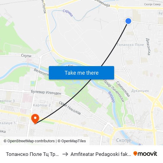 Топанско Поле Тц Треска to Amfiteatar Pedagoski fakultet map