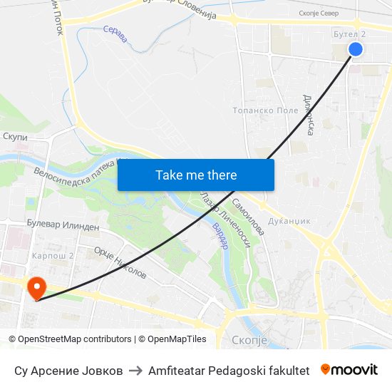 Су Арсение Јовков to Amfiteatar Pedagoski fakultet map