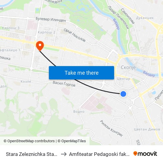 Stara Zeleznichka Stanica to Amfiteatar Pedagoski fakultet map