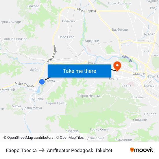 Езеро Треска to Amfiteatar Pedagoski fakultet map