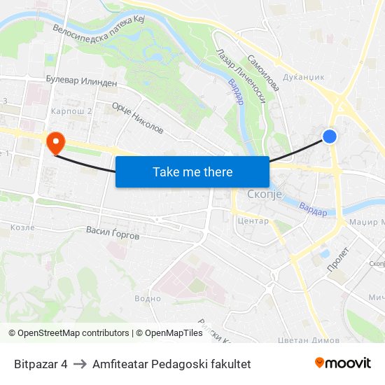 Bitpazar 4 to Amfiteatar Pedagoski fakultet map