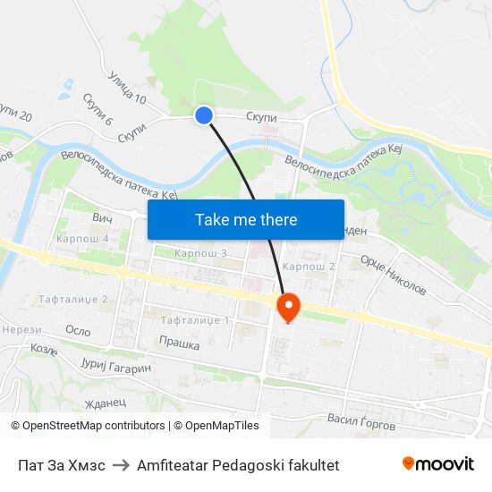Пат За Хмзс to Amfiteatar Pedagoski fakultet map