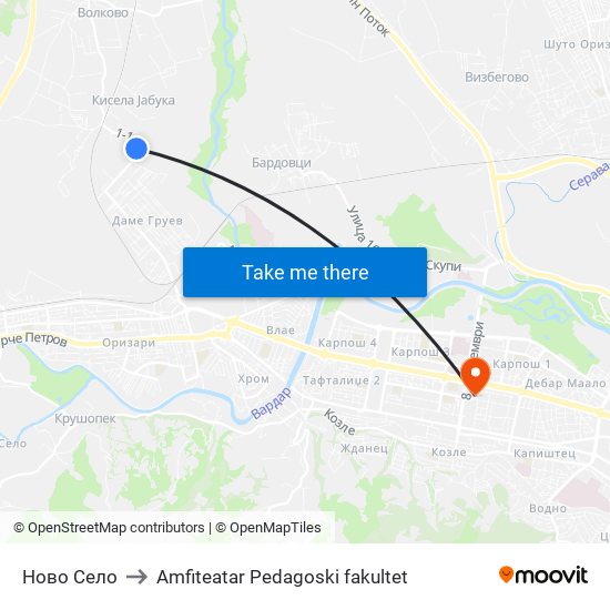Ново Село to Amfiteatar Pedagoski fakultet map