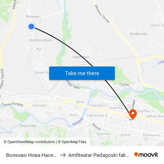 Волково Нова Населба to Amfiteatar Pedagoski fakultet map