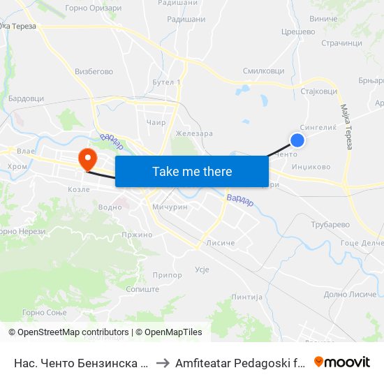 Нас. Ченто Бензинска Пумпа to Amfiteatar Pedagoski fakultet map