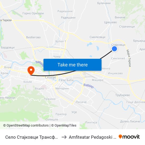 Село Стајковци Трансформатор to Amfiteatar Pedagoski fakultet map