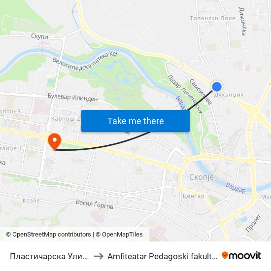 Пластичарска Улица to Amfiteatar Pedagoski fakultet map