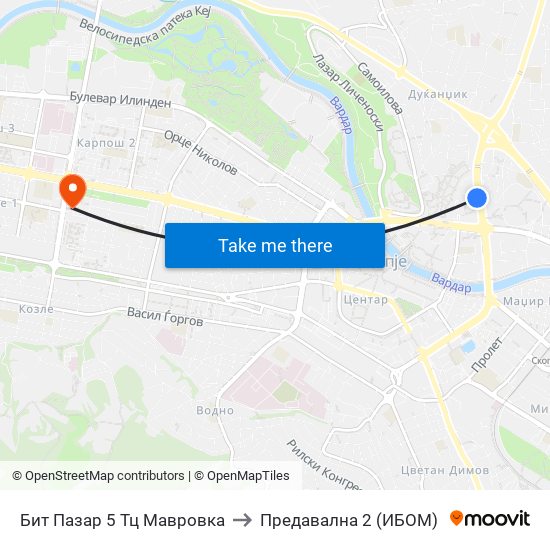 Бит Пазар 5 Тц Мавровка to Предавална 2 (ИБОМ) map