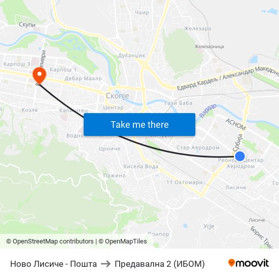 Ново Лисиче - Пошта to Предавална 2 (ИБОМ) map