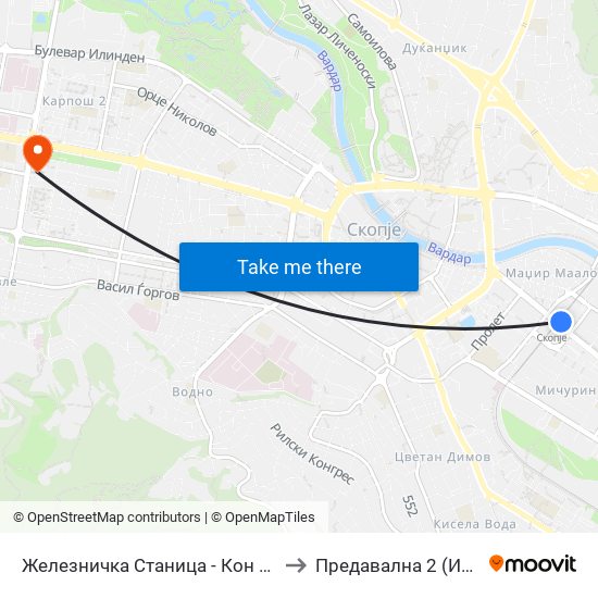 Железничка Станица - Кон Центар to Предавална 2 (ИБОМ) map