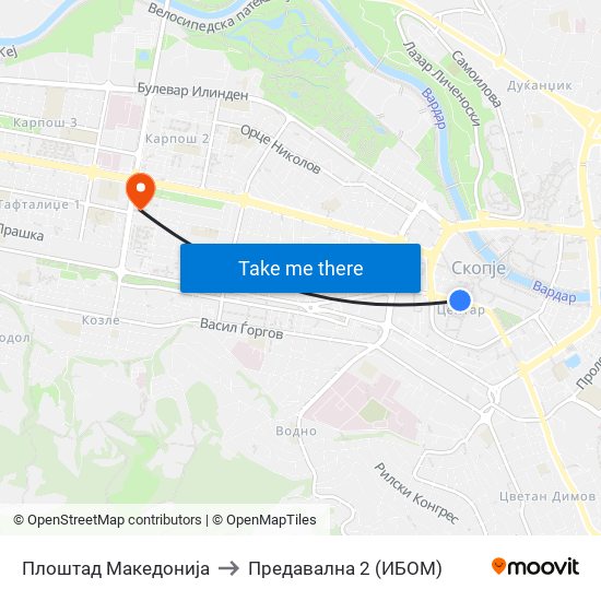 Плоштад Македонија to Предавална 2 (ИБОМ) map