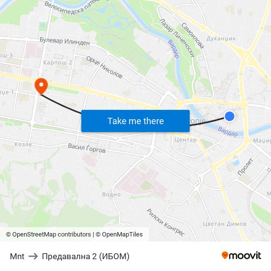 Mnt to Предавална 2 (ИБОМ) map