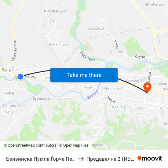 Бензинска Пумпа Ѓорче Петров to Предавална 2 (ИБОМ) map