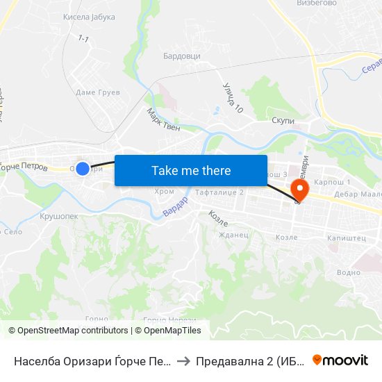 Населба Оризари Ѓорче Петров to Предавална 2 (ИБОМ) map