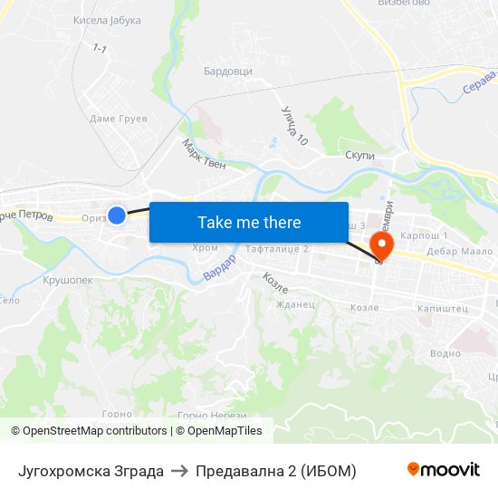 Југохромска Зграда to Предавална 2 (ИБОМ) map