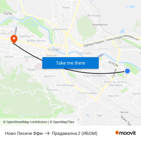 Ново Лисиче Ффм to Предавална 2 (ИБОМ) map