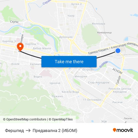 Фершпед to Предавална 2 (ИБОМ) map