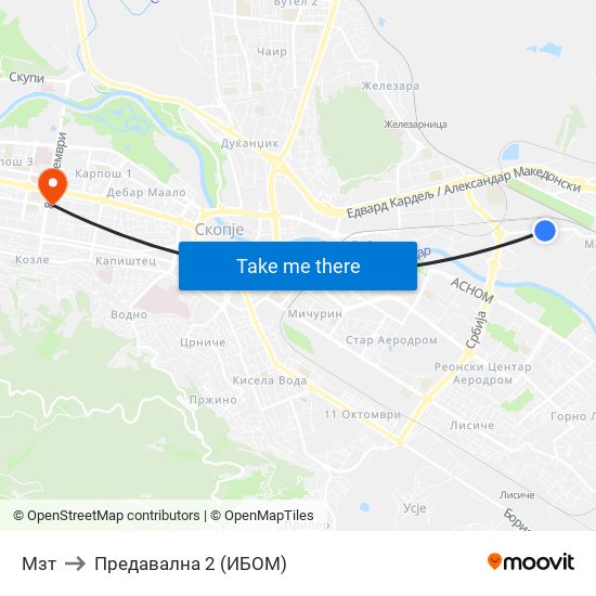 Мзт to Предавална 2 (ИБОМ) map