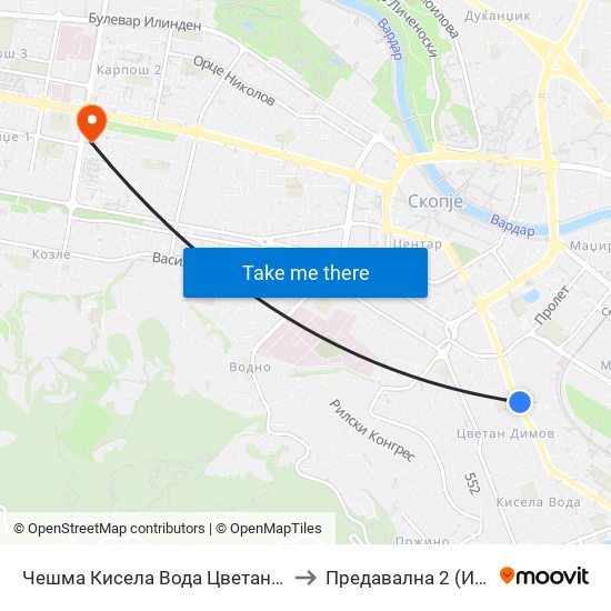 Чешма Кисела Вода  Цветан Димов to Предавална 2 (ИБОМ) map