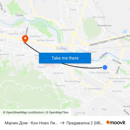 Мајчин Дом - Кон Ново Лисиче to Предавална 2 (ИБОМ) map