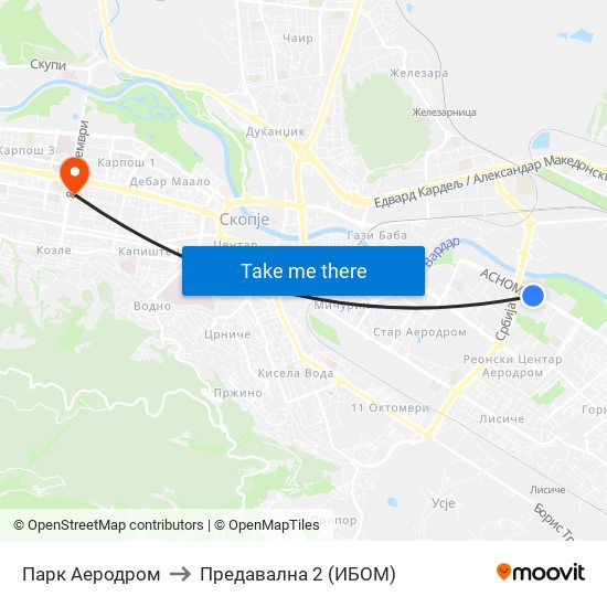 Парк Аеродром to Предавална 2 (ИБОМ) map