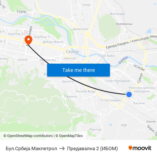 Бул.Србија Макпетрол to Предавална 2 (ИБОМ) map