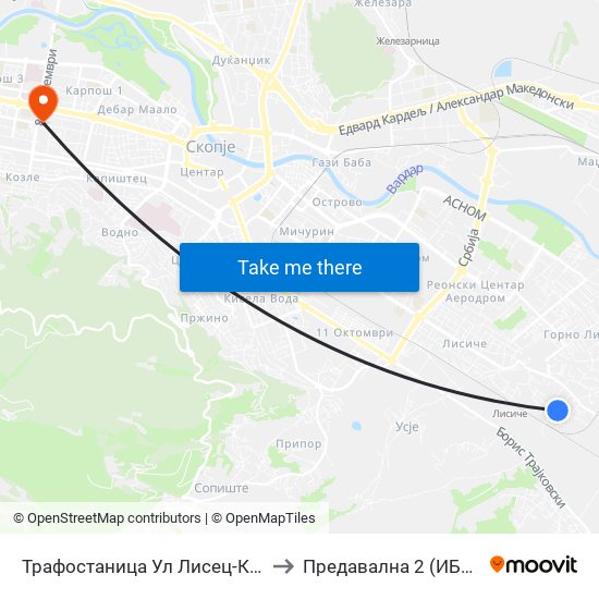 Трафостаница Ул Лисец-Кон Т to Предавална 2 (ИБОМ) map