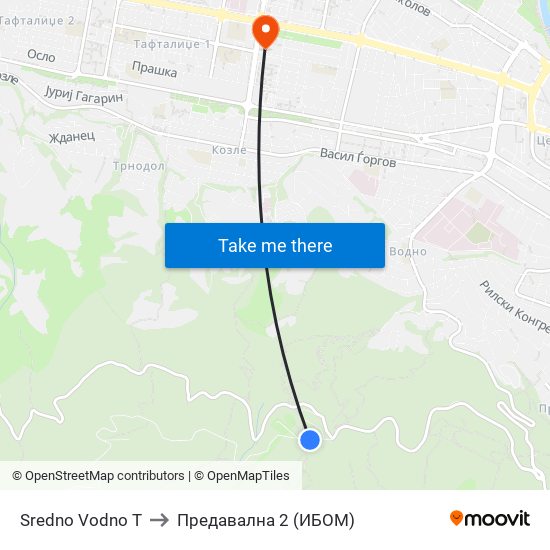 Sredno Vodno T to Предавална 2 (ИБОМ) map