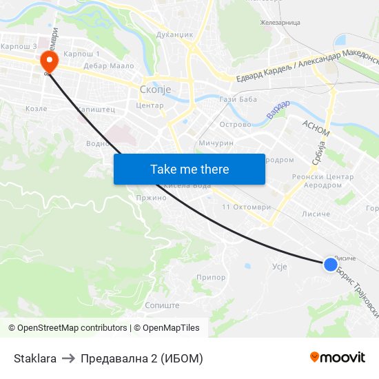 Staklara to Предавална 2 (ИБОМ) map