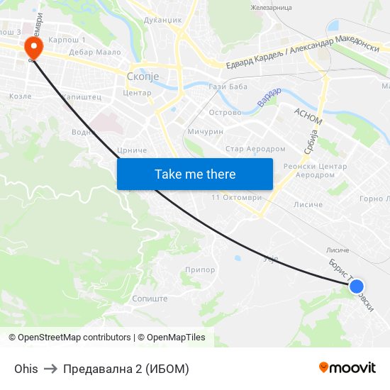 Ohis to Предавална 2 (ИБОМ) map