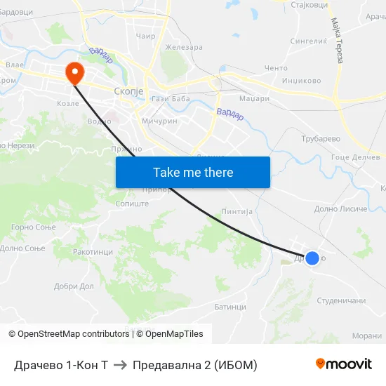Драчево 1-Кон Т to Предавална 2 (ИБОМ) map