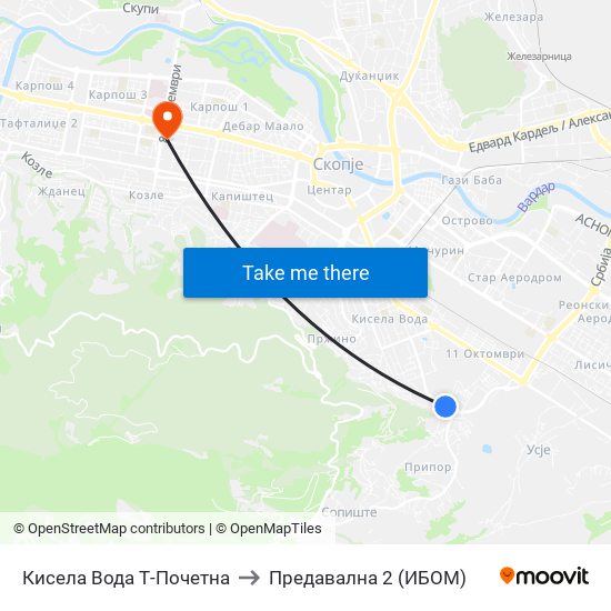 Кисела Вода Т-Почетна to Предавална 2 (ИБОМ) map