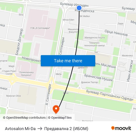 Avtosalon Mi-Da to Предавална 2 (ИБОМ) map