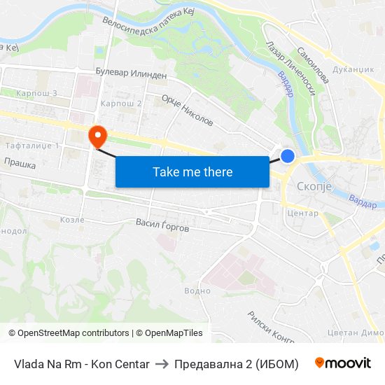 Vlada Na Rm - Kon Centar to Предавална 2 (ИБОМ) map
