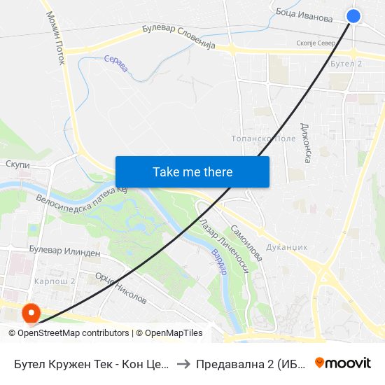 Бутел Кружен Тек - Кон Центар to Предавална 2 (ИБОМ) map