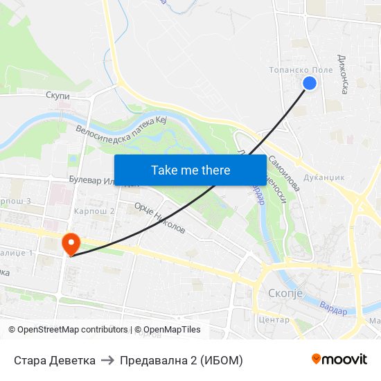 Стара Деветка to Предавална 2 (ИБОМ) map