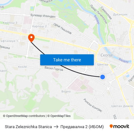 Stara Zeleznichka Stanica to Предавална 2 (ИБОМ) map