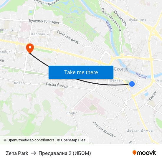 Zena Park to Предавална 2 (ИБОМ) map