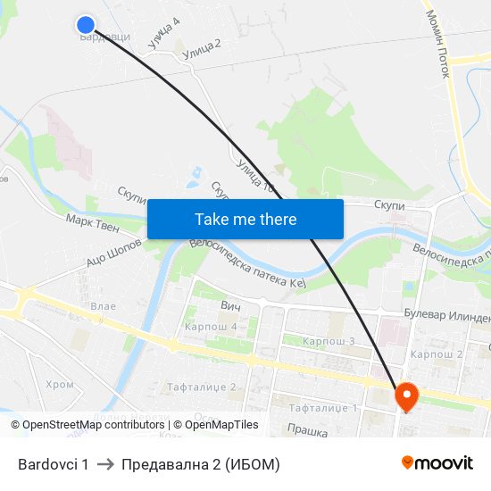 Bardovci 1 to Предавална 2 (ИБОМ) map