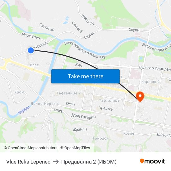 Vlae Reka Lepenec to Предавална 2 (ИБОМ) map