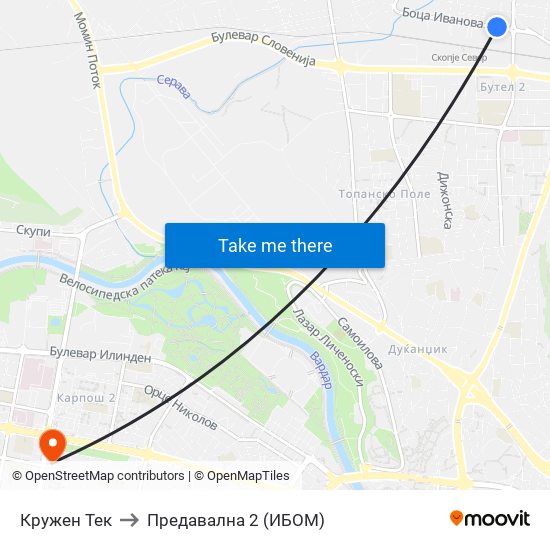 Кружен Тек to Предавална 2 (ИБОМ) map