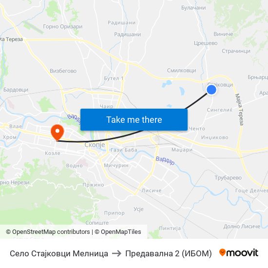 Село Стајковци Мелница to Предавална 2 (ИБОМ) map
