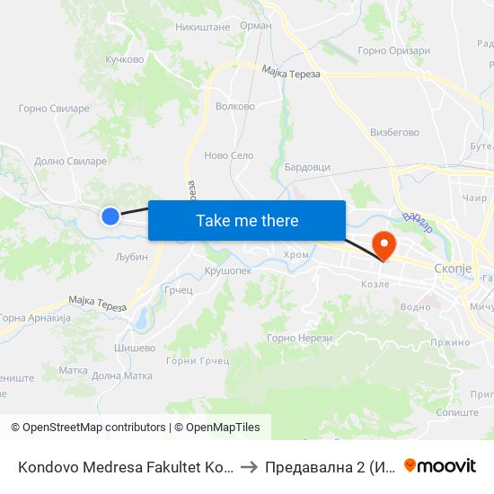 Kondovo Medresa Fakultet Kon Centar to Предавална 2 (ИБОМ) map