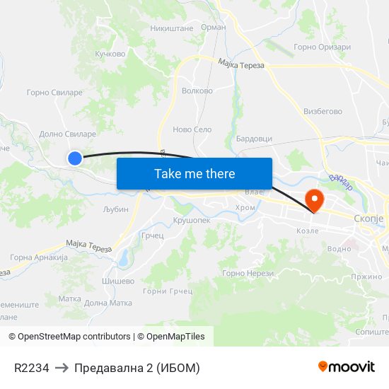 R2234 to Предавална 2 (ИБОМ) map