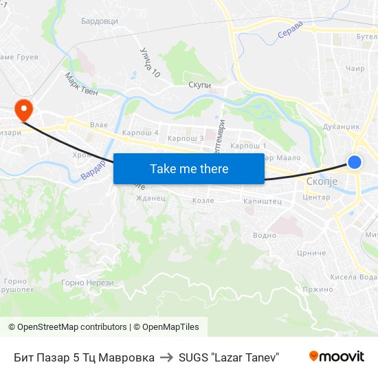 Бит Пазар 5 Тц Мавровка to SUGS "Lazar Tanev" map