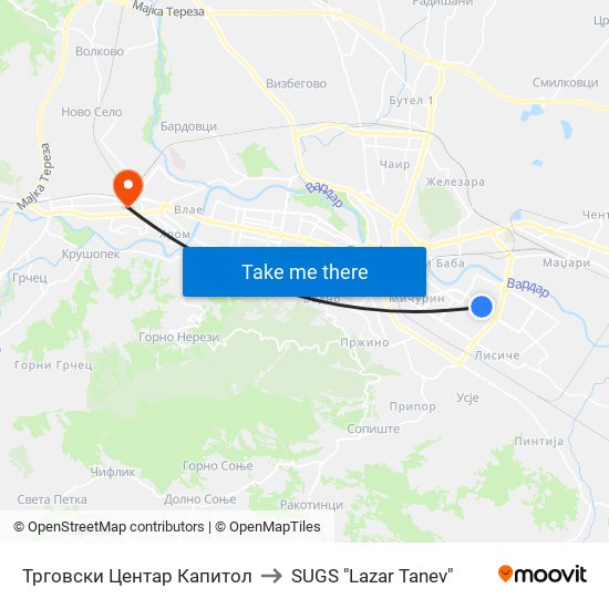 Трговски Центар Капитол to SUGS "Lazar Tanev" map